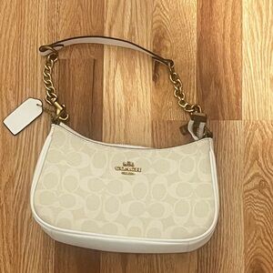 Coach Cream and White Signature Shoulder Bag